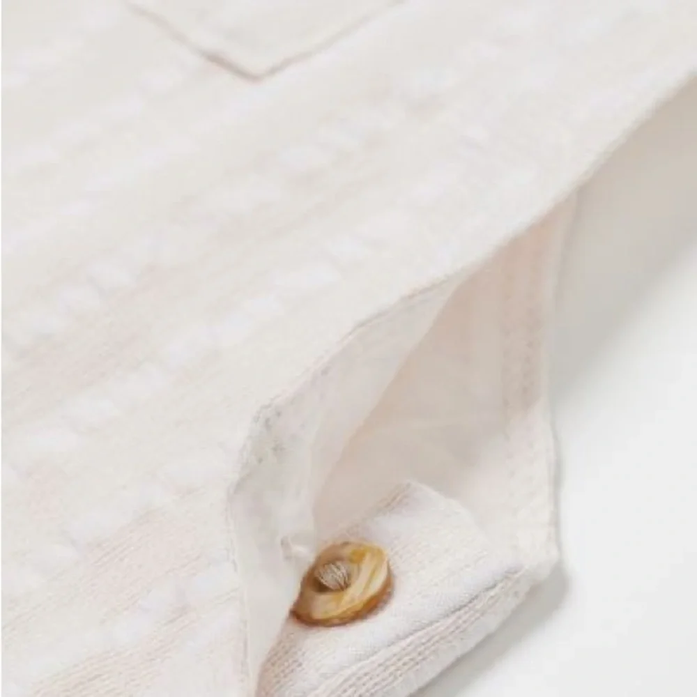 H&M Linen-blend Bib Overalls Cream Ivory striped 4/6m